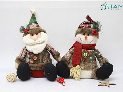 Mô hình Noel vải nhồi bông ngồi bệt 1 nút Vintage X-VNHB-15